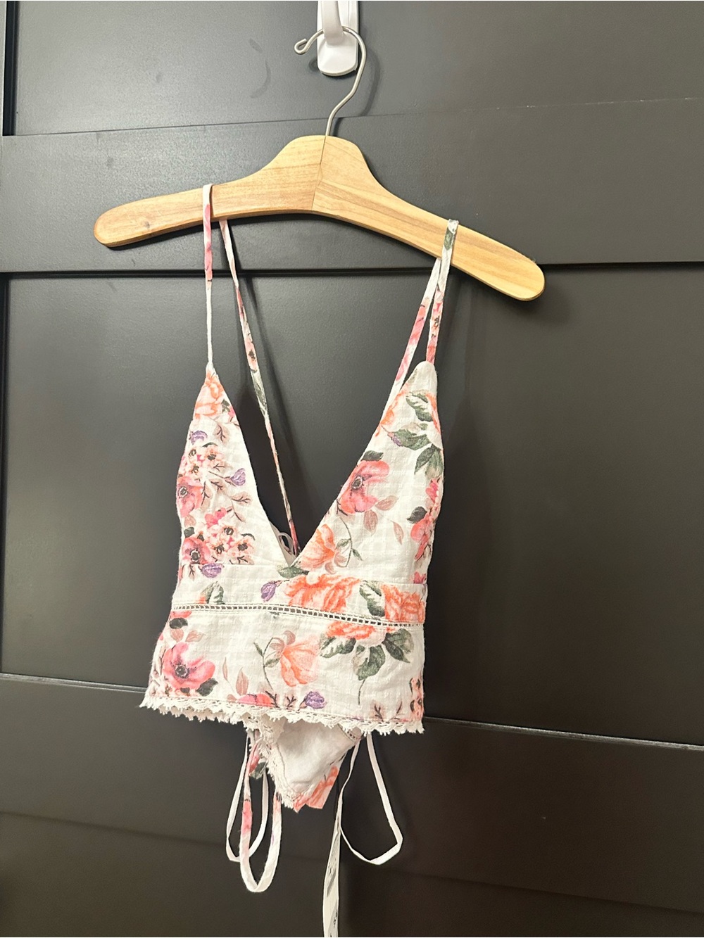 Zara White Floral Tie-Back Crop Top with Pink and Coral Prints